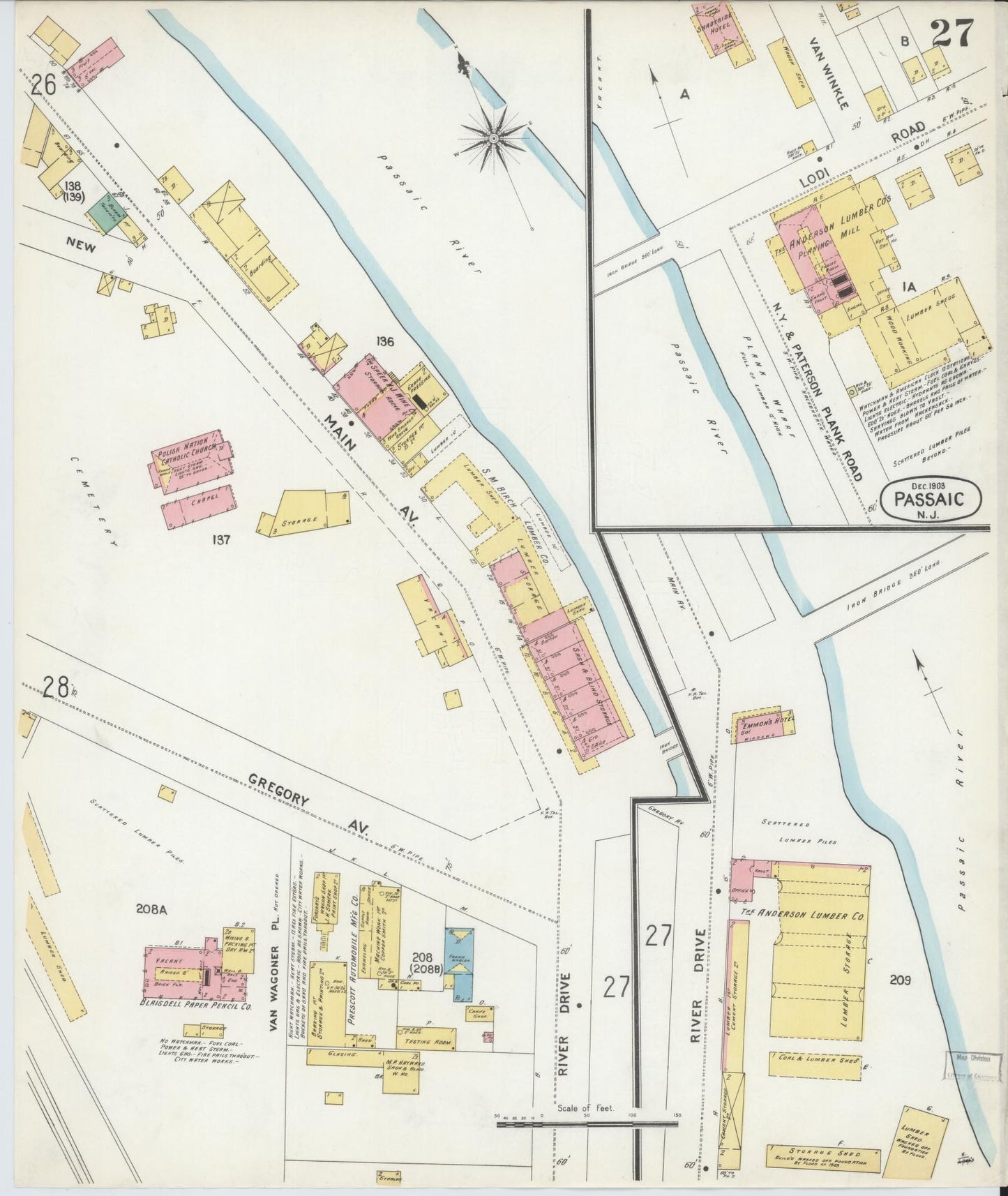 Sanborn Fire Insurance Map from Passaic, Passaic County, New Jersey (1903), Sheet #0027 - Complete Map Set gallery image, historic Sanborn map, vintage wall art, New Jersey New Jersey