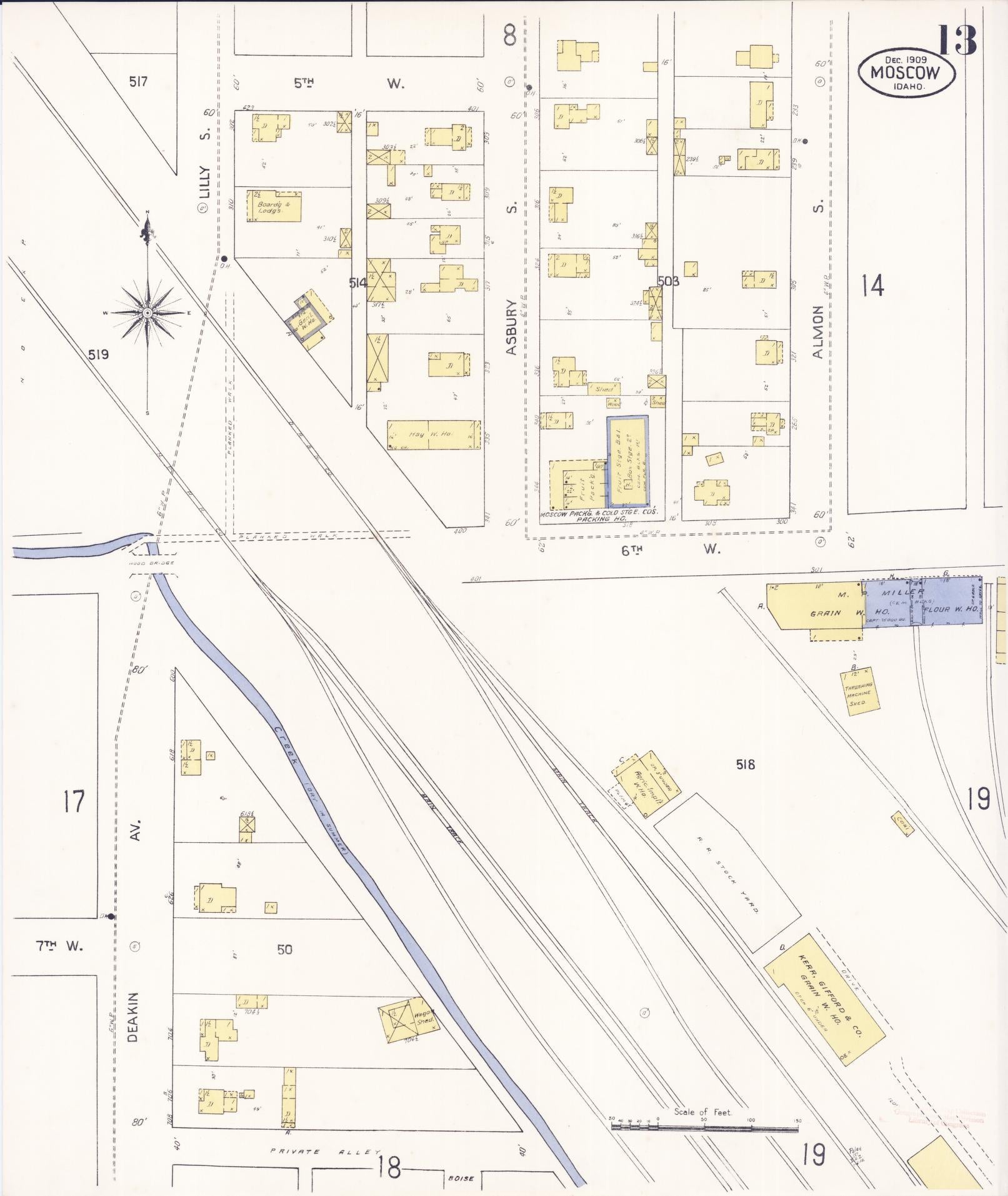 Sanborn Fire Insurance Map from Moscow, Latah County, Idaho (1909), Sheet #0013 - Complete Map Set gallery image, historic Sanborn map, vintage wall art, Idaho Idaho