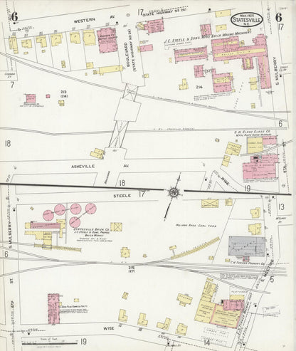 Sanborn Fire Insurance Map from Statesville, Iredell County, North Carolina (1925), Sheet #0006 - Historic Sanborn Fire Insurance Map Print, vintage old map wall art, antique decor, genealogy gift, North Carolina North Carolina map