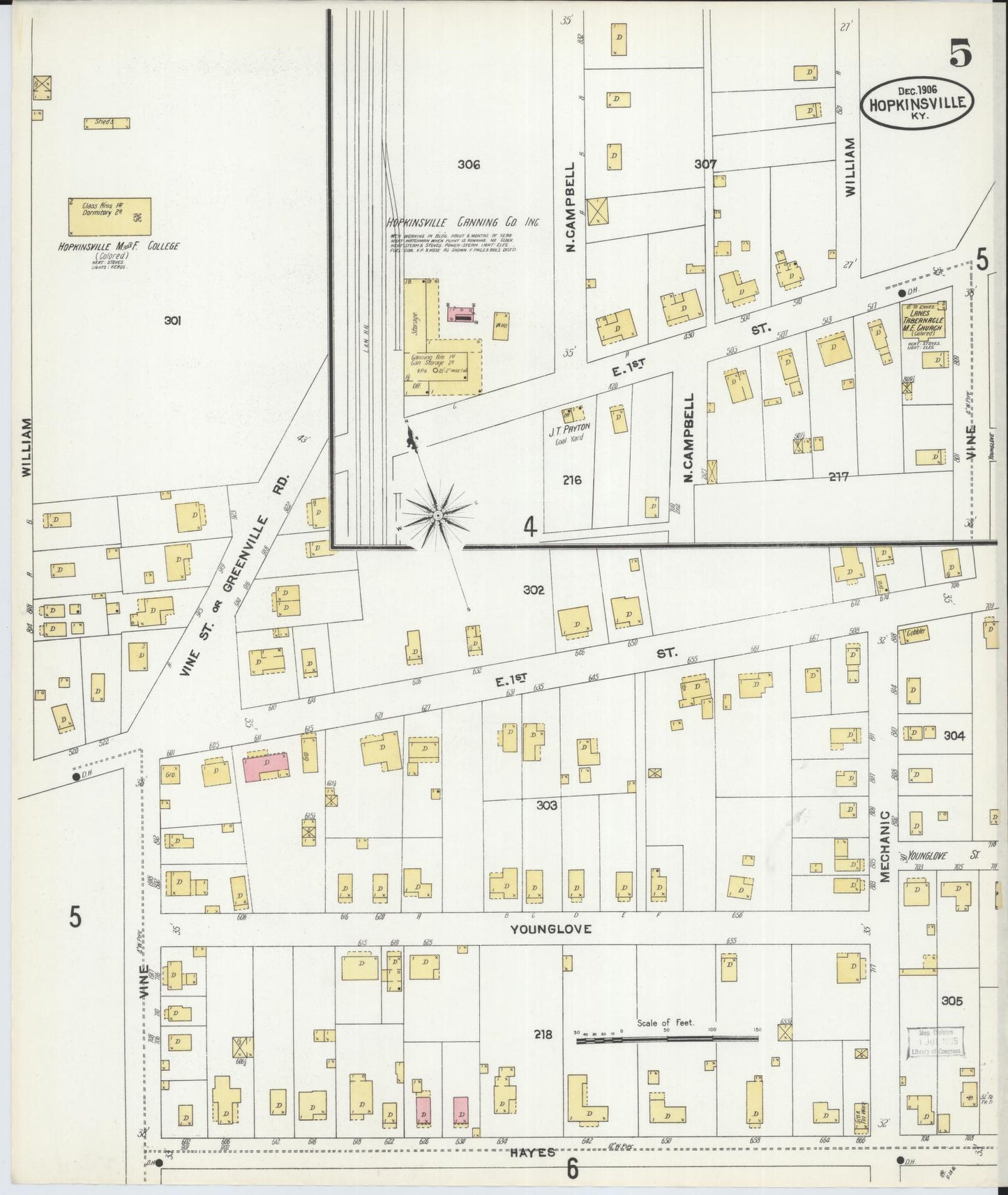 Sanborn Fire Insurance Map from Hopkinsville, Christian County, Kentucky (1906), Sheet #0005 - Complete Map Set gallery image, historic Sanborn map, vintage wall art, Kentucky Kentucky