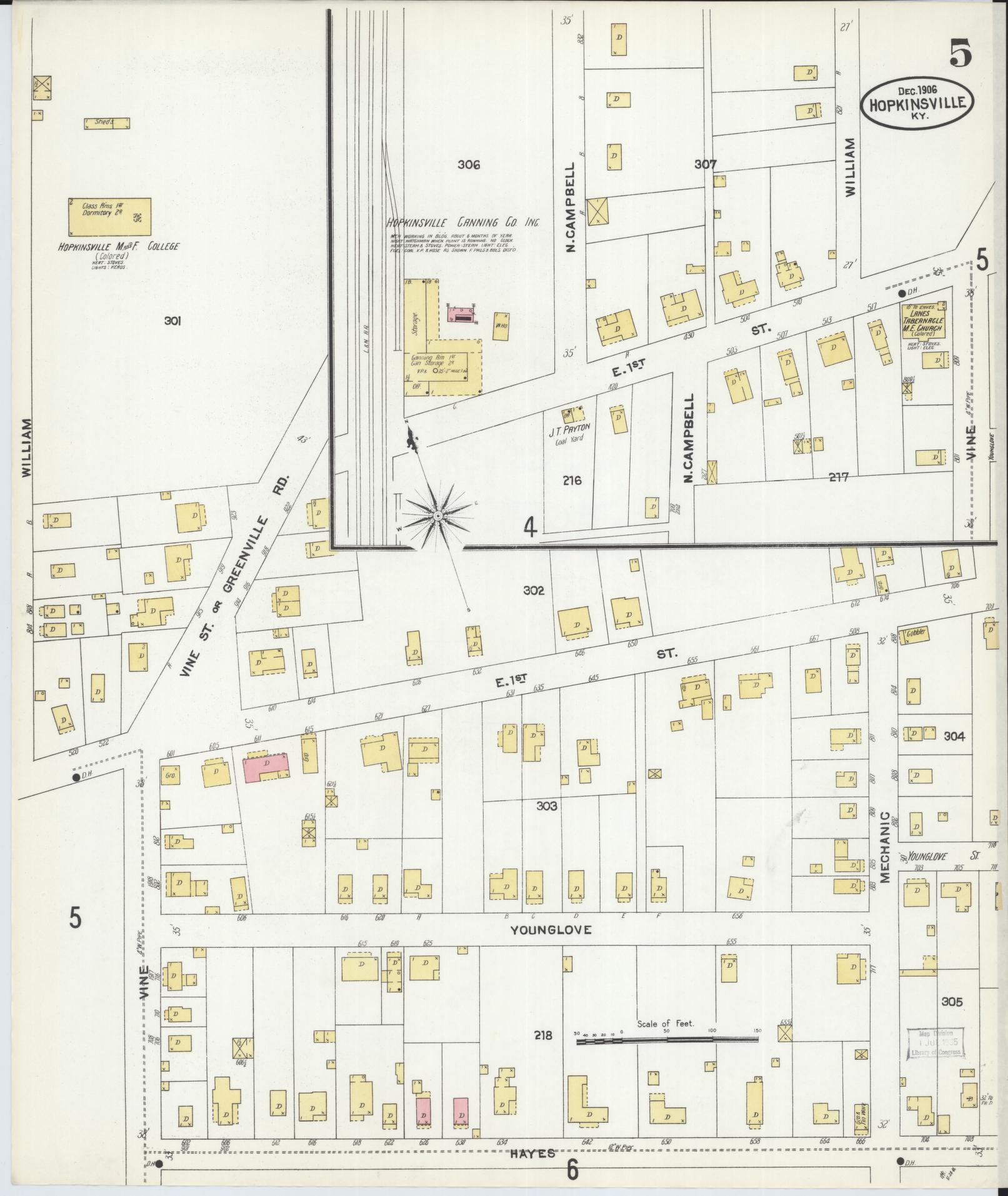 Sanborn Fire Insurance Map from Hopkinsville, Christian County, Kentucky (1906), Sheet #0005 - Complete Map Set gallery image, historic Sanborn map, vintage wall art, Kentucky Kentucky