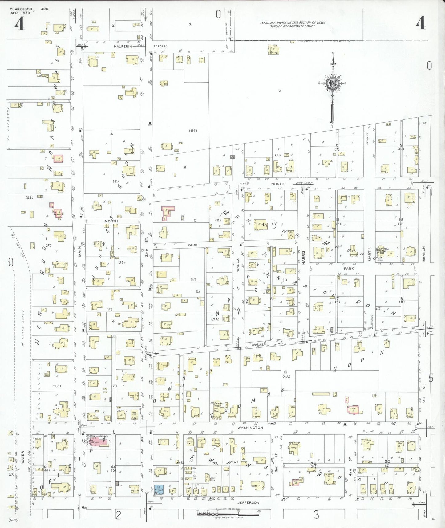 Sanborn Fire Insurance Map from Clarendon, Monroe County, Arkansas (1950), Sheet #0004 - Historic Sanborn Fire Insurance Map Print, vintage old map wall art, antique decor, genealogy gift, Arkansas Arkansas map