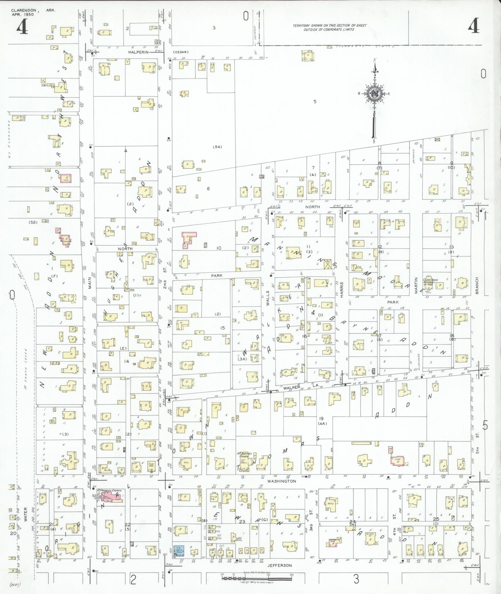 Sanborn Fire Insurance Map from Clarendon, Monroe County, Arkansas (1950), Sheet #0004 - Historic Sanborn Fire Insurance Map Print, vintage old map wall art, antique decor, genealogy gift, Arkansas Arkansas map