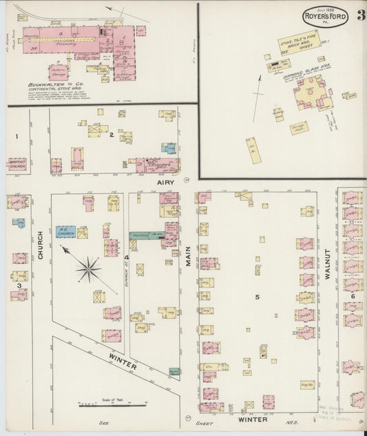 Sanborn Fire Insurance Map from Royersford, Montgomery County, Pennsylvania (1888), Sheet #0003 - Historic Sanborn Fire Insurance Map Print, vintage old map wall art, antique decor, genealogy gift, Pennsylvania Pennsylvania map