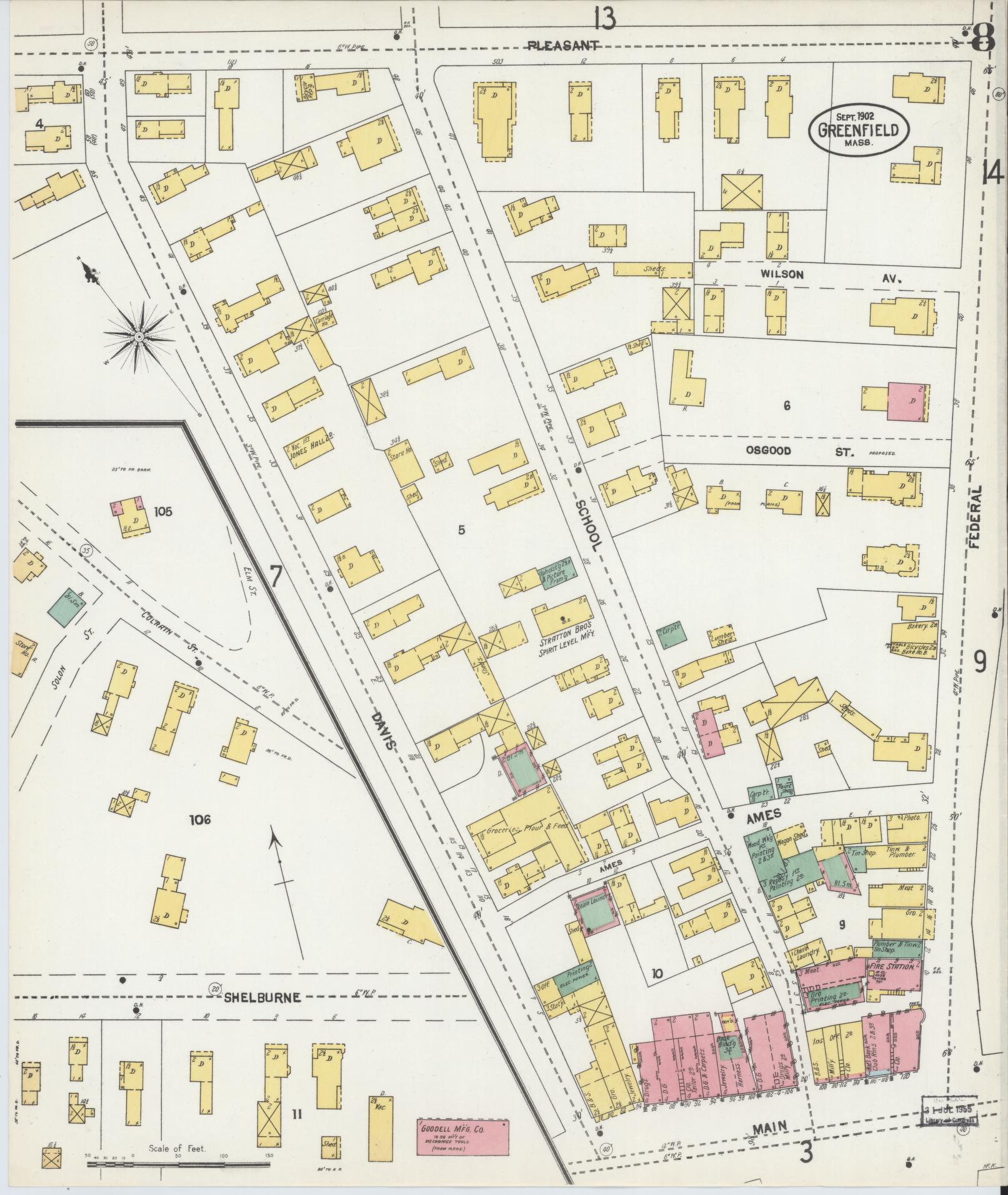 Sanborn Fire Insurance Map from Greenfield, Franklin County, Massachusetts (1902), Sheet #0008 - Historic Sanborn Fire Insurance Map Print, vintage old map wall art, antique decor, genealogy gift, Massachusetts Massachusetts map