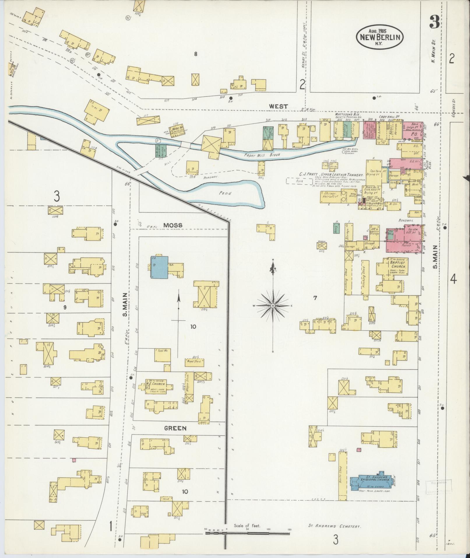 Sanborn Fire Insurance Map from New Berlin, Chenango County, New York (1905), Sheet #0003 - Complete Map Set gallery image, historic Sanborn map, vintage wall art, New York New York
