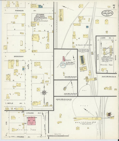 Sanborn Fire Insurance Map from Coalgate, Coal County, Oklahoma (1913), Sheet #0007 - Complete Map Set gallery image, historic Sanborn map, vintage wall art, Oklahoma Oklahoma