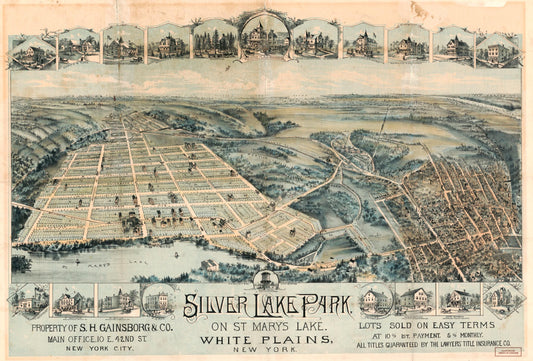 Silver Lake Park, on St Mary's Lake, White Plains, New York (1880) – Historic Bird’s-Eye View Panorama Print