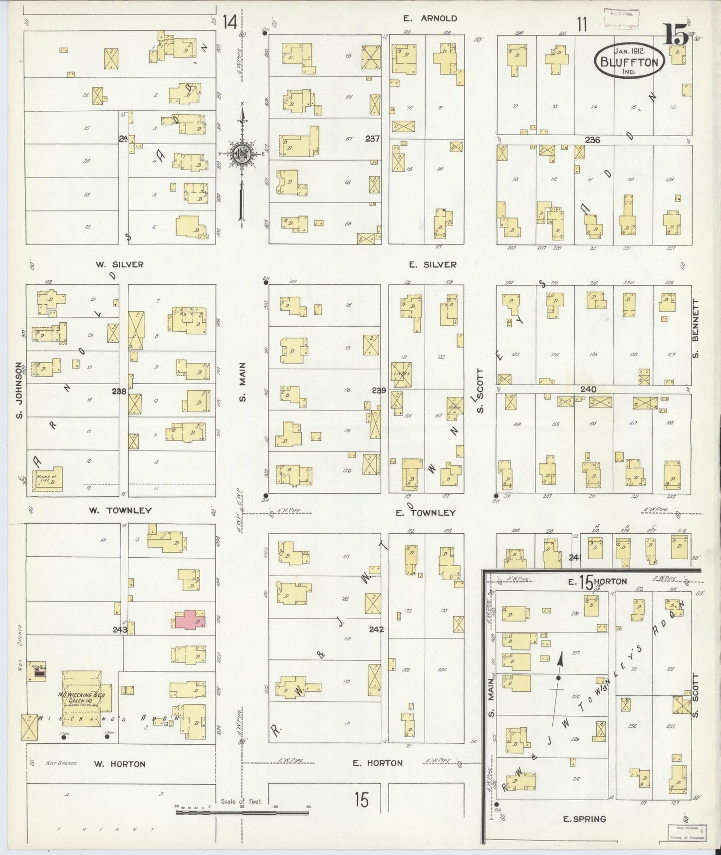 Sanborn Fire Insurance Map from Bluffton, Wells County, Indiana (1912), Sheet #0015 - Complete Map Set gallery image, historic Sanborn map, vintage wall art, Indiana Indiana