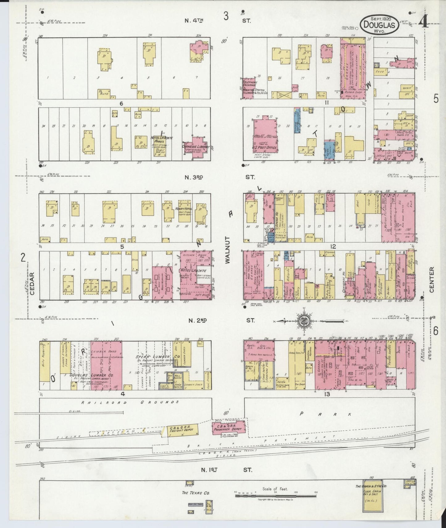 Sanborn Fire Insurance Map from Douglas, Converse County, Wyoming (1920), Sheet #0004 - Complete Map Set gallery image, historic Sanborn map, vintage wall art, Wyoming Wyoming