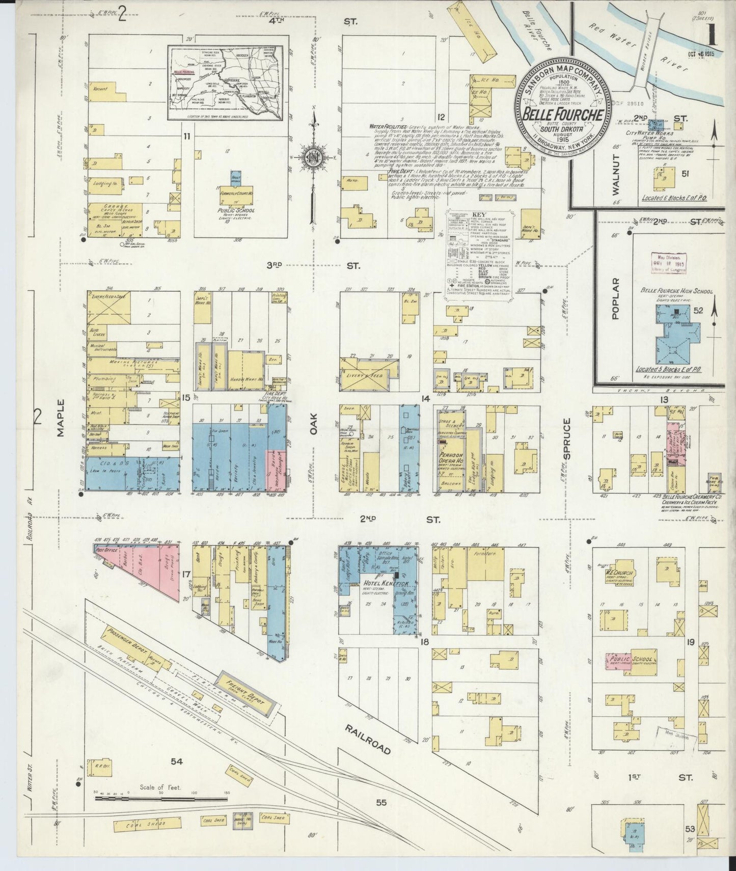 Sanborn Fire Insurance Map from Belle Fourche, Butte County, South Dakota. (1915) – Historic Sanborn Fire Insurance Map Print
