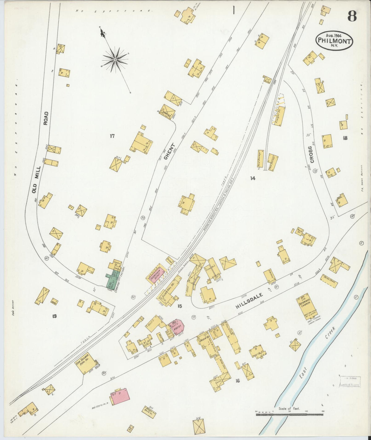 Sanborn Fire Insurance Map from Philmont, Columbia County, New York (1904), Sheet #0008 - Historic Sanborn Fire Insurance Map Print, vintage old map wall art, antique decor, genealogy gift, New York New York map