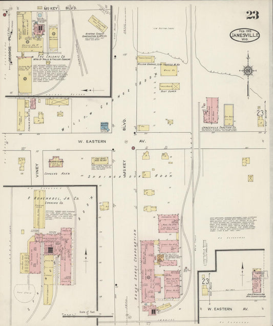 Sanborn Fire Insurance Map from Janesville, Rock County, Wisconsin (1915), Sheet #0023 - Historic Sanborn Fire Insurance Map Print, vintage old map wall art, antique decor, genealogy gift, Wisconsin Wisconsin map