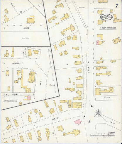 Sanborn Fire Insurance Map from Brookfield, Worcester County, Massachusetts (1904), Sheet #0007 - Historic Sanborn Fire Insurance Map Print, vintage old map wall art, antique decor, genealogy gift, Massachusetts Massachusetts map