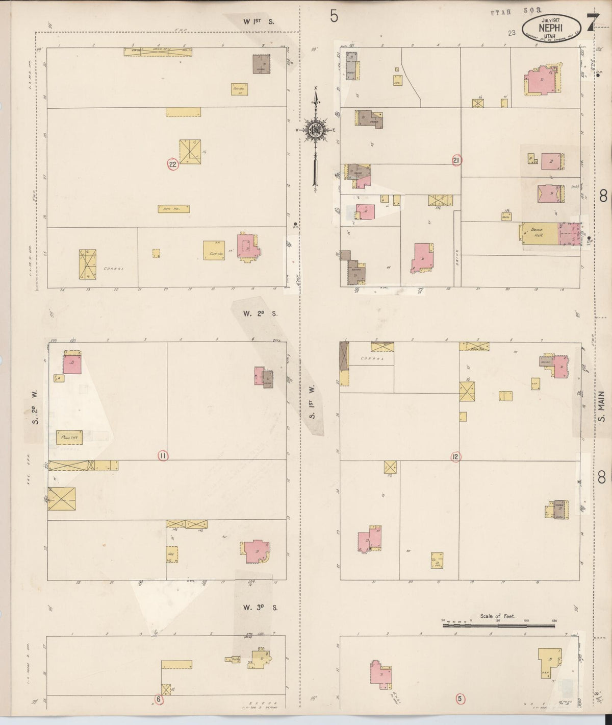 Sanborn Fire Insurance Map from Nephi, Juab County, Utah (1931), Sheet #0007 - Historic Sanborn Fire Insurance Map Print, vintage old map wall art, antique decor, genealogy gift, Utah Utah map