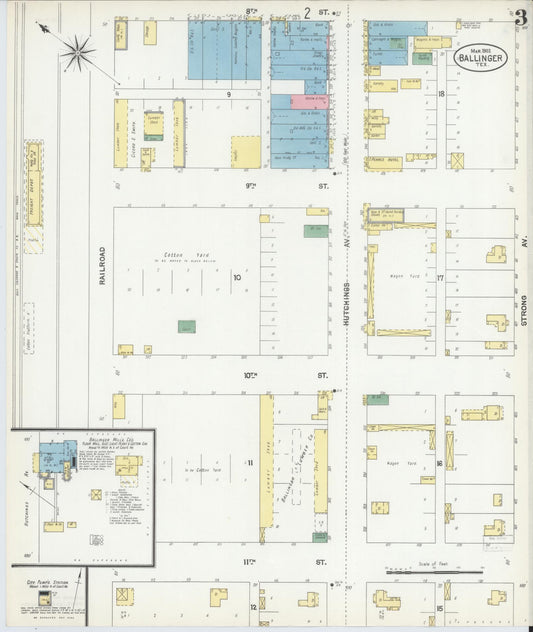 Sanborn Fire Insurance Map from Ballinger, Runnels County, Texas (1902), Sheet #0003 - Historic Sanborn Fire Insurance Map Print, vintage old map wall art, antique decor, genealogy gift, Texas Texas map