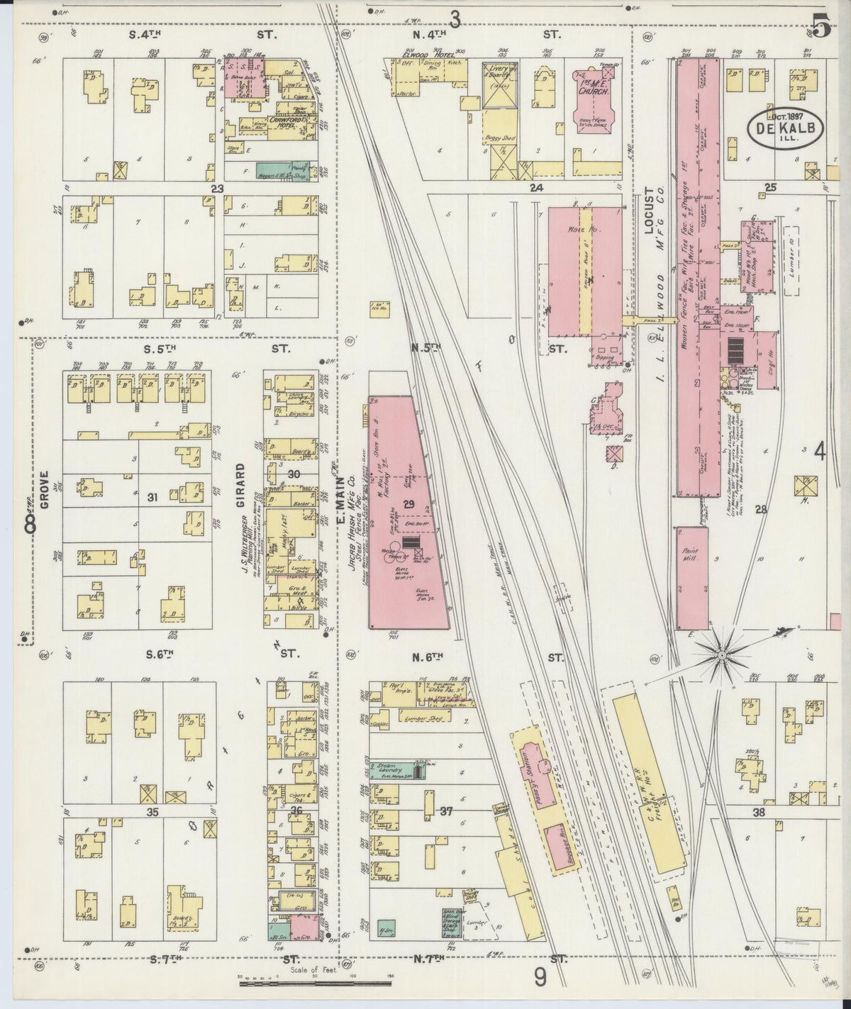 Sanborn Fire Insurance Map from De Kalb, De Kalb County, Illinois (1897), Sheet #0005 - Complete Map Set gallery image, historic Sanborn map, vintage wall art, Illinois Illinois