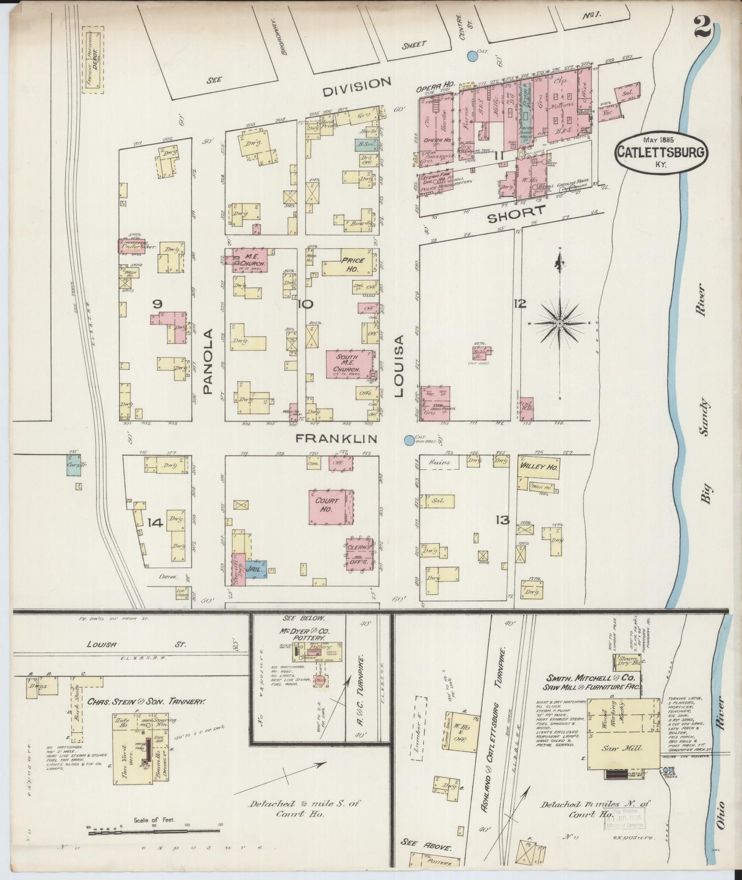 Sanborn Fire Insurance Map from Catlettsburg, Boyd County, Kentucky (1885), Sheet #0002 - Complete Map Set gallery image, historic Sanborn map, vintage wall art, Kentucky Kentucky