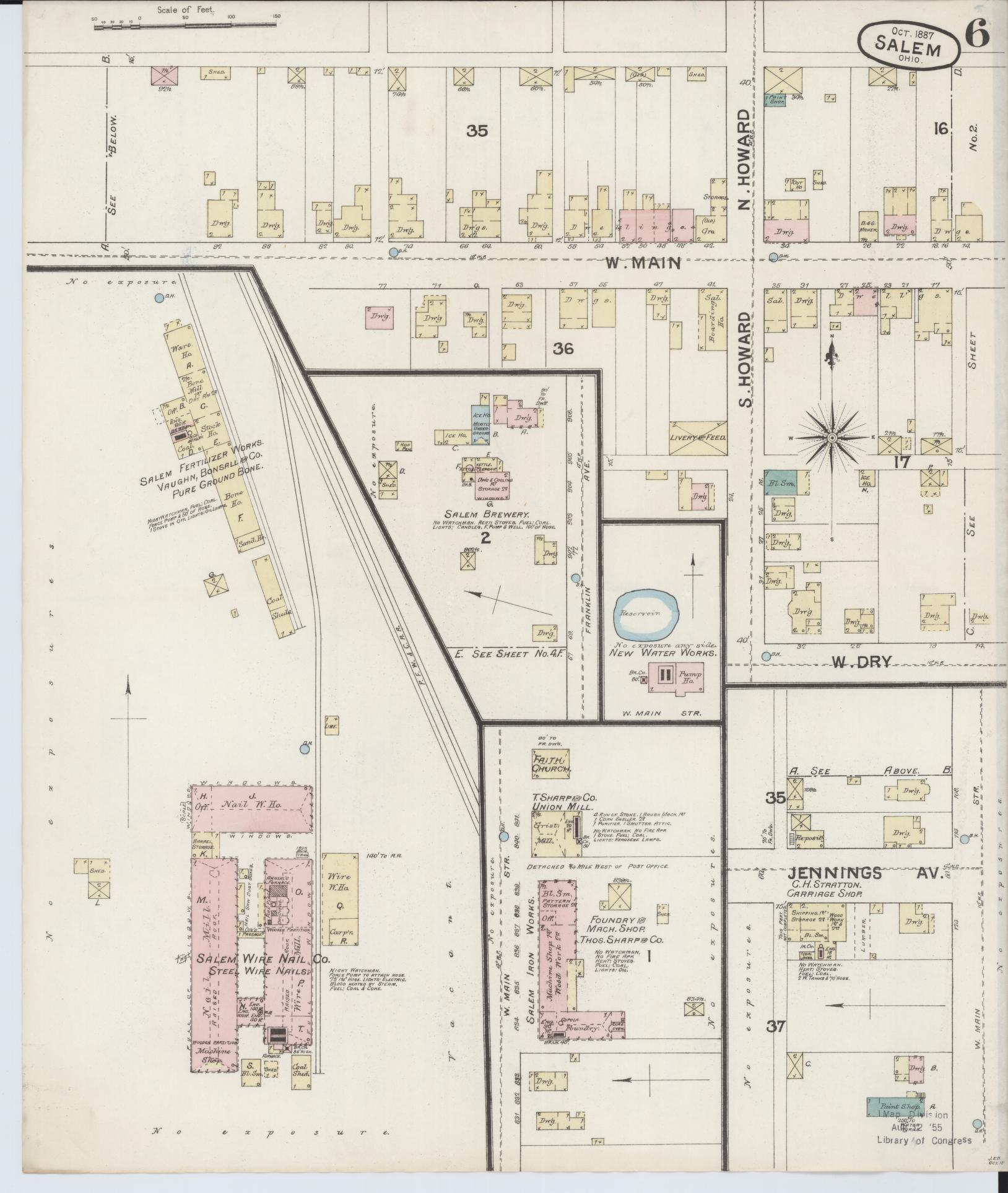 Sanborn Fire Insurance Map from Salem, Columbiana County, Ohio (1887), Sheet #0006 - Complete Map Set gallery image, historic Sanborn map, vintage wall art, Ohio Ohio