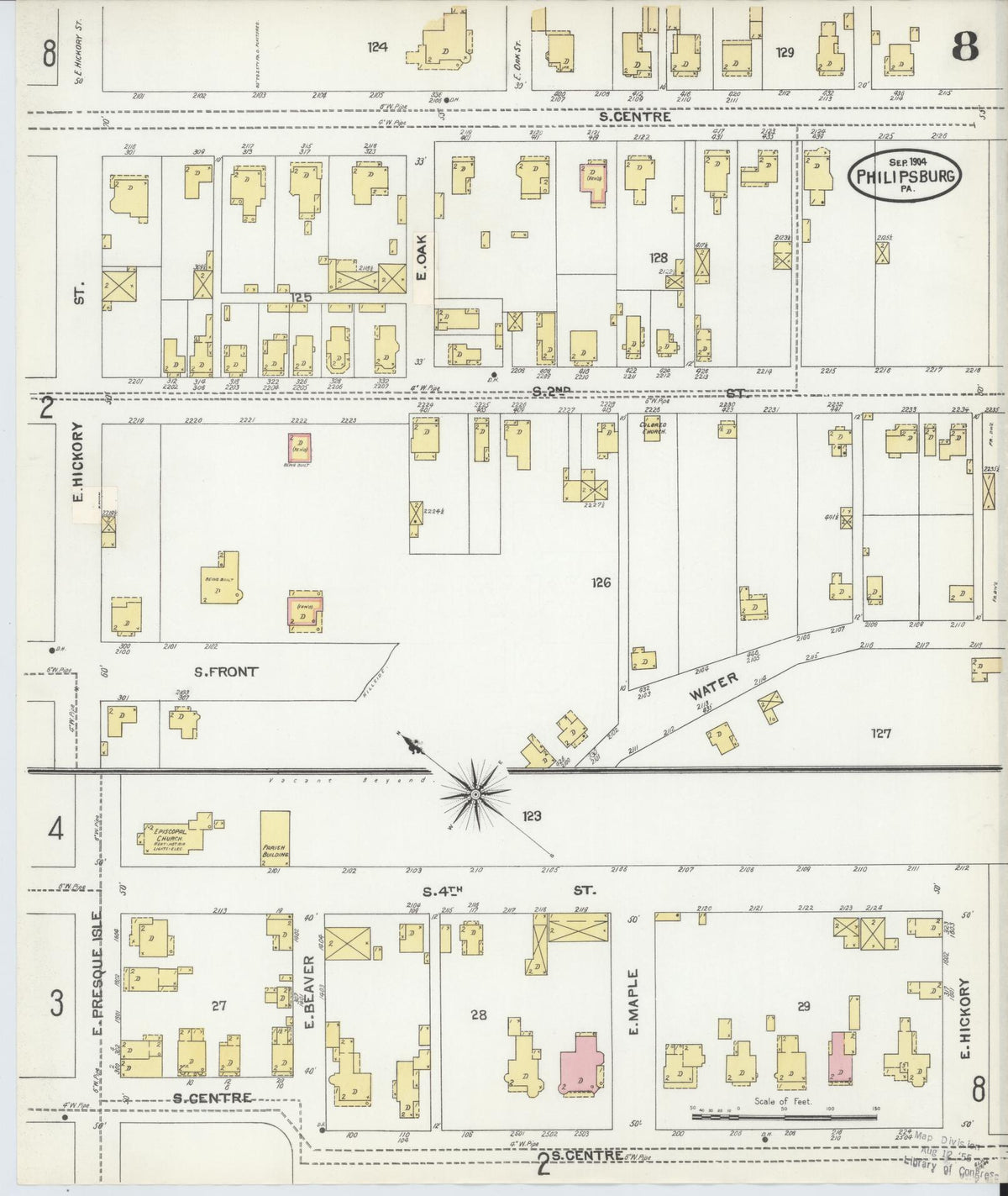 Sanborn Fire Insurance Map from Philipsburg, Centre County, Pennsylvania (1904), Sheet #0008 - Historic Sanborn Fire Insurance Map Print, vintage old map wall art, antique decor, genealogy gift, Pennsylvania Pennsylvania map
