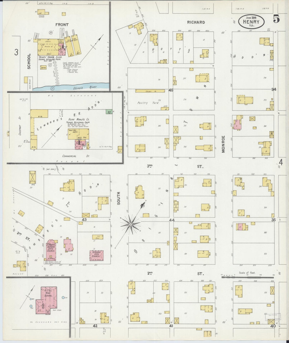 Sanborn Fire Insurance Map from Henry, Marshall County, Illinois (1899), Sheet #0005 - Historic Sanborn Fire Insurance Map Print, vintage old map wall art, antique decor, genealogy gift, Illinois Illinois map