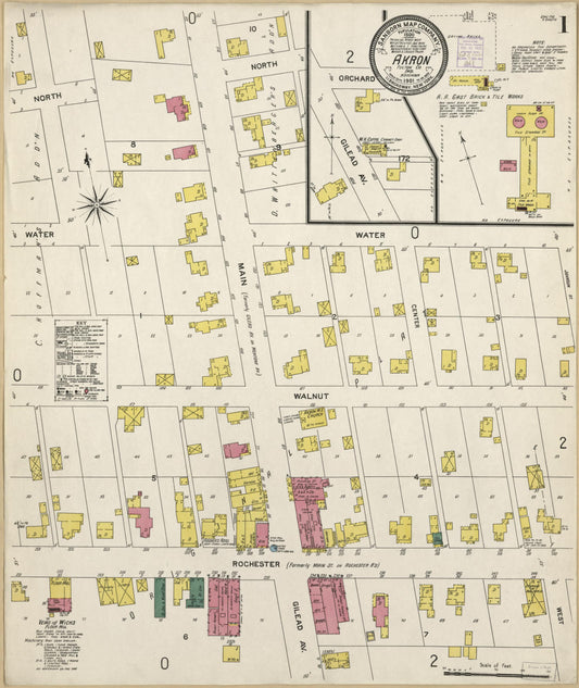 Sanborn Fire Insurance Map from Akron, Fulton County, Indiana (1901), Sheet #0001 - Historic Sanborn Fire Insurance Map Print, vintage old map wall art, antique decor, genealogy gift, Indiana Indiana map