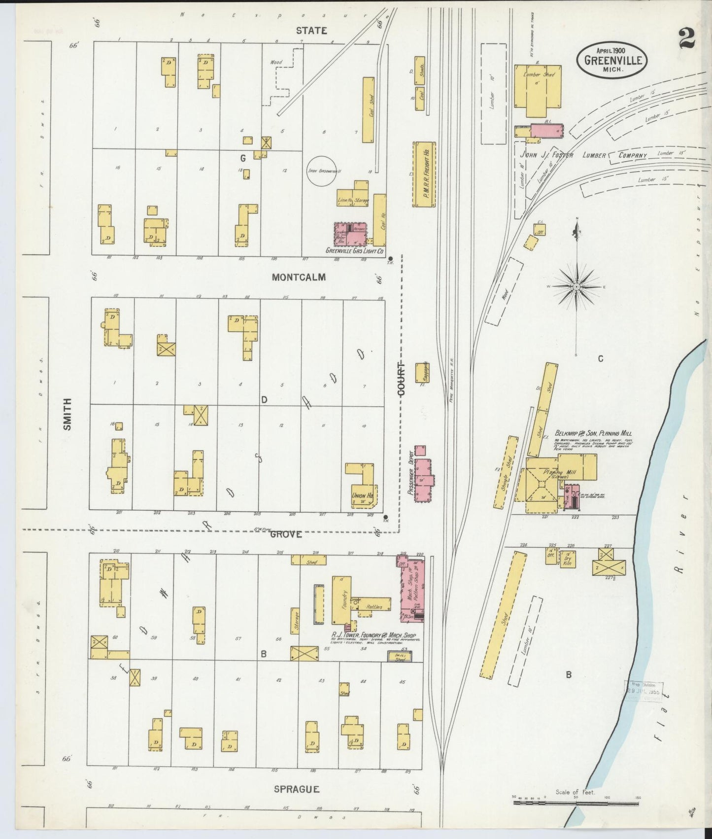 Sanborn Fire Insurance Map from Greenville, Montcalm County, Michigan (1900), Sheet #0002 - Complete Map Set gallery image, historic Sanborn map, vintage wall art, Michigan Michigan