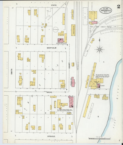 Sanborn Fire Insurance Map from Greenville, Montcalm County, Michigan (1900), Sheet #0002 - Complete Map Set gallery image, historic Sanborn map, vintage wall art, Michigan Michigan