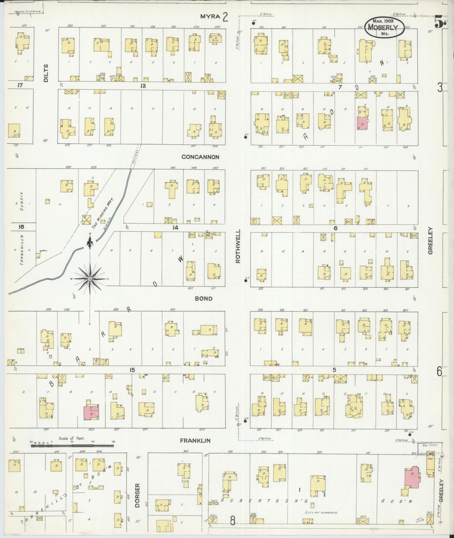 Sanborn Fire Insurance Map from Moberly, Randolph County, Missouri (1909), Sheet #0005 - Complete Map Set gallery image, historic Sanborn map, vintage wall art, Missouri Missouri