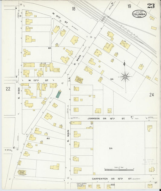 Sanborn Fire Insurance Map from Columbia, Maury County, Tennessee (1909), Sheet #0023 - Historic Sanborn Fire Insurance Map Print, vintage old map wall art, antique decor, genealogy gift, Tennessee Tennessee map