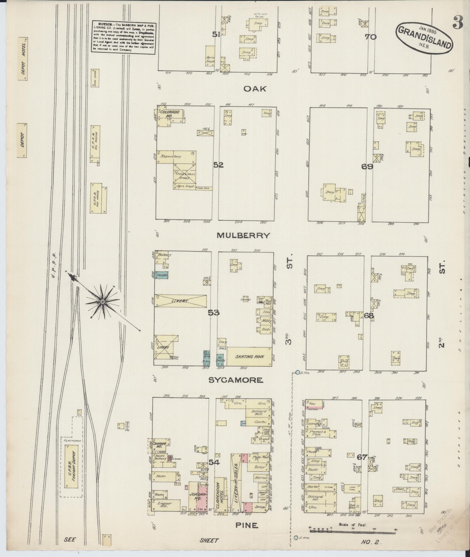 Sanborn Fire Insurance Map from Grand Island, Hall County, Nebraska (1885), Sheet #0003 - Complete Map Set gallery image, historic Sanborn map, vintage wall art, Nebraska Nebraska