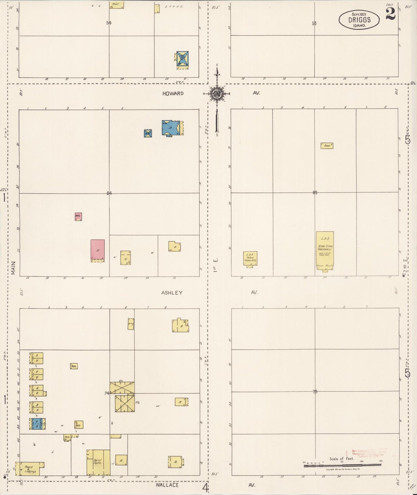 Sanborn Fire Insurance Map from Driggs, Teton County, Idaho (1921), Sheet #0002 - Historic Sanborn Fire Insurance Map Print, vintage old map wall art, antique decor, genealogy gift, Idaho Idaho map
