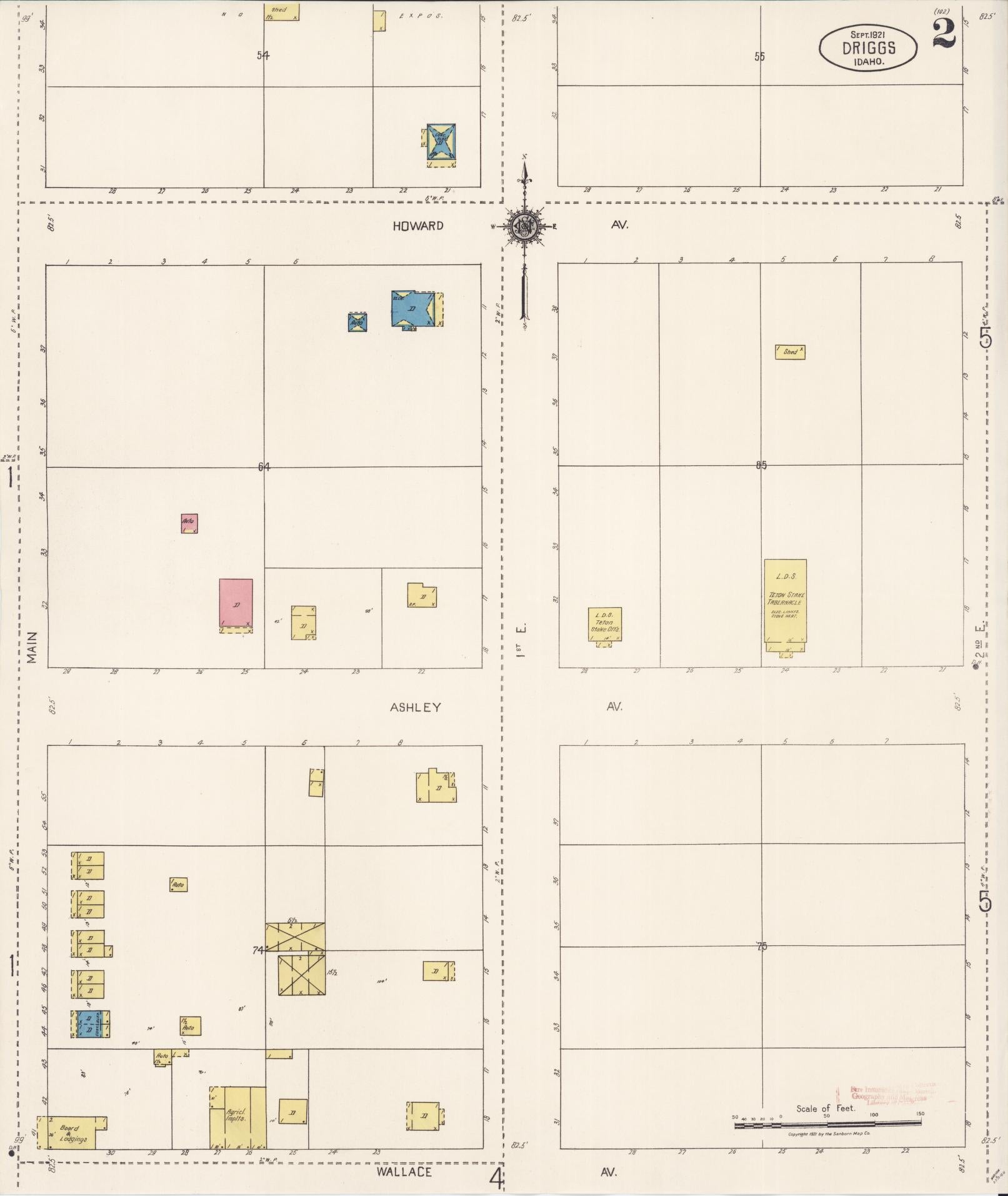 Sanborn Fire Insurance Map from Driggs, Teton County, Idaho (1921), Sheet #0002 - Historic Sanborn Fire Insurance Map Print, vintage old map wall art, antique decor, genealogy gift, Idaho Idaho map