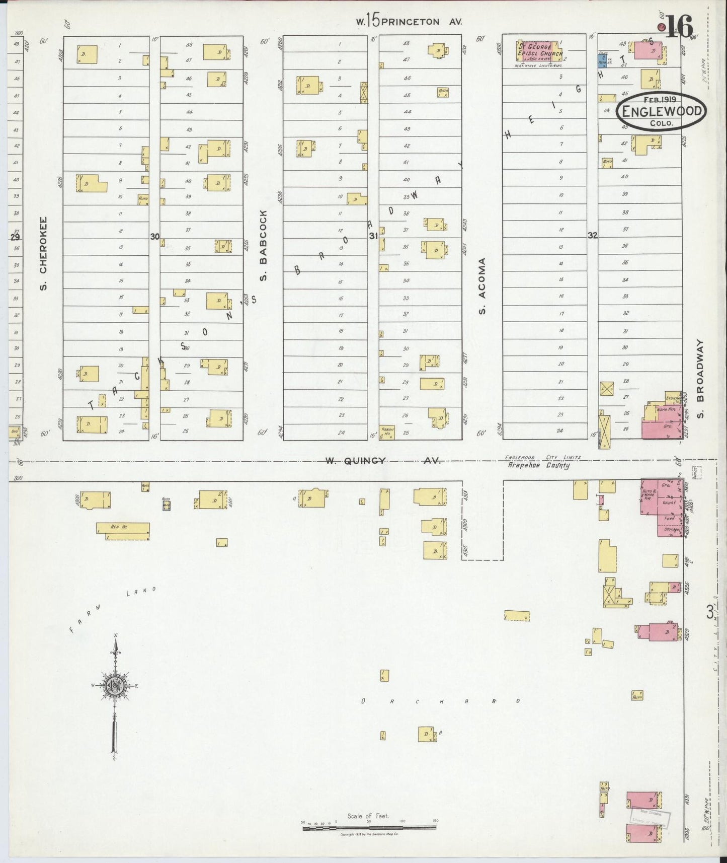 Sanborn Fire Insurance Map from Englewood, Arapahoe County, Colorado (1919), Sheet #0016 - Complete Map Set gallery image, historic Sanborn map, vintage wall art, Colorado Colorado