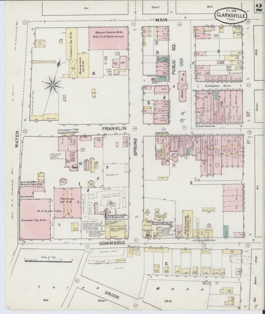 Sanborn Fire Insurance Map from Clarksville, Montgomery County, Tennessee (1889), Sheet #0002 - Historic Sanborn Fire Insurance Map Print, vintage old map wall art, antique decor, genealogy gift, Tennessee Tennessee map