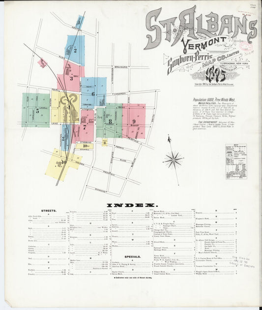 Sanborn Fire Insurance Map from Saint Albans, Franklin County, Vermont (1895), Sheet #0001 - Complete Map Set gallery image, historic Sanborn map, vintage wall art, Vermont Vermont