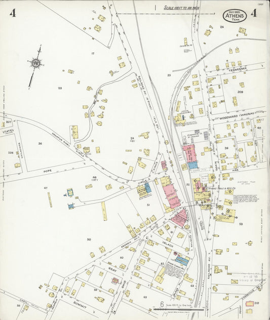 Sanborn Fire Insurance Map from Athens, McMinn County, Tennessee (1925), Sheet #0004 - Historic Sanborn Fire Insurance Map Print, vintage old map wall art, antique decor, genealogy gift, Tennessee Tennessee map