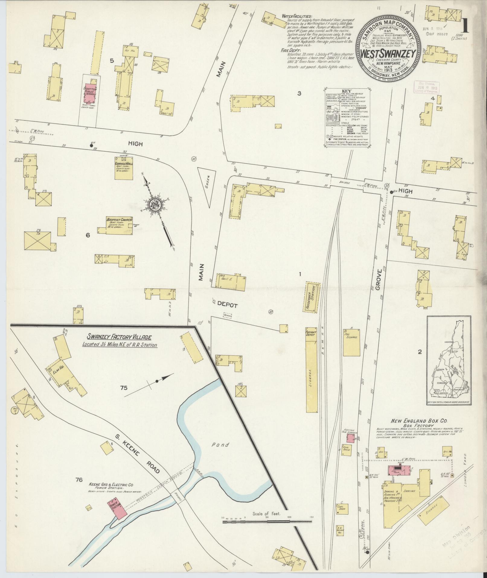 Sanborn Fire Insurance Map from West Swanzey, Cheshire County, New Hampshire. (1913) – Historic Sanborn Fire Insurance Map Print