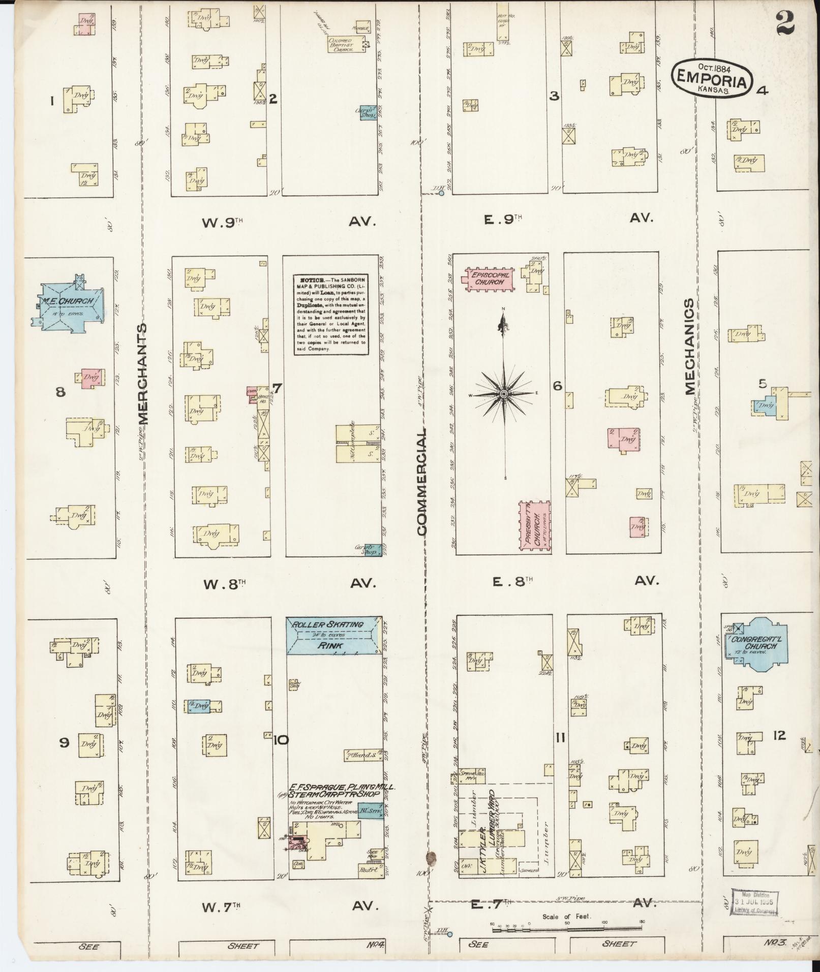 Sanborn Fire Insurance Map from Emporia, Lyon County, Kansas (1884), Sheet #0002 - Complete Map Set gallery image, historic Sanborn map, vintage wall art, Kansas Kansas