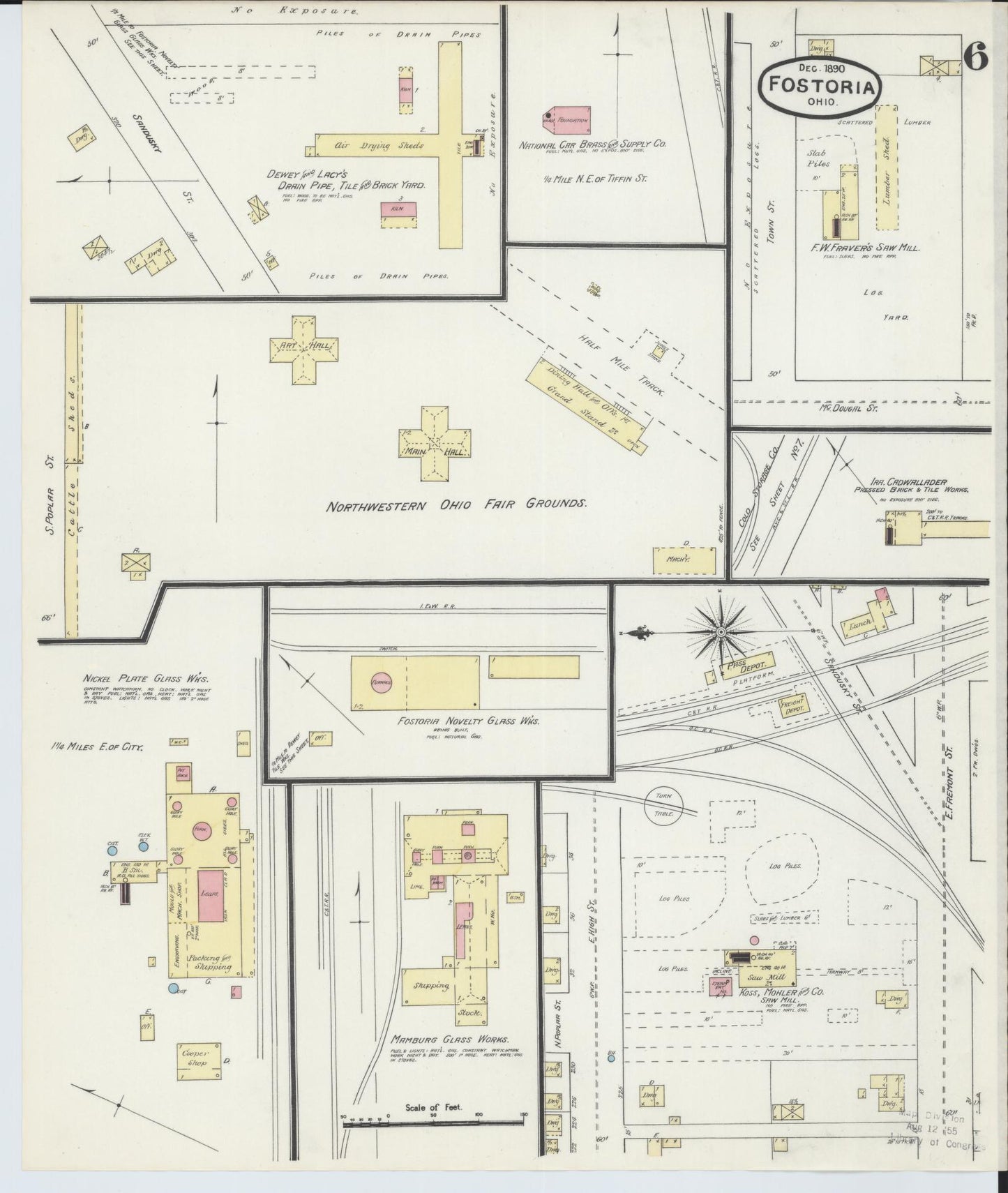 Sanborn Fire Insurance Map from Fostoria, Seneca, Hancock, And Wood Counties, Ohio (1891), Sheet #0006 - Historic Sanborn Fire Insurance Map Print, vintage old map wall art, antique decor, genealogy gift, Ohio Ohio map