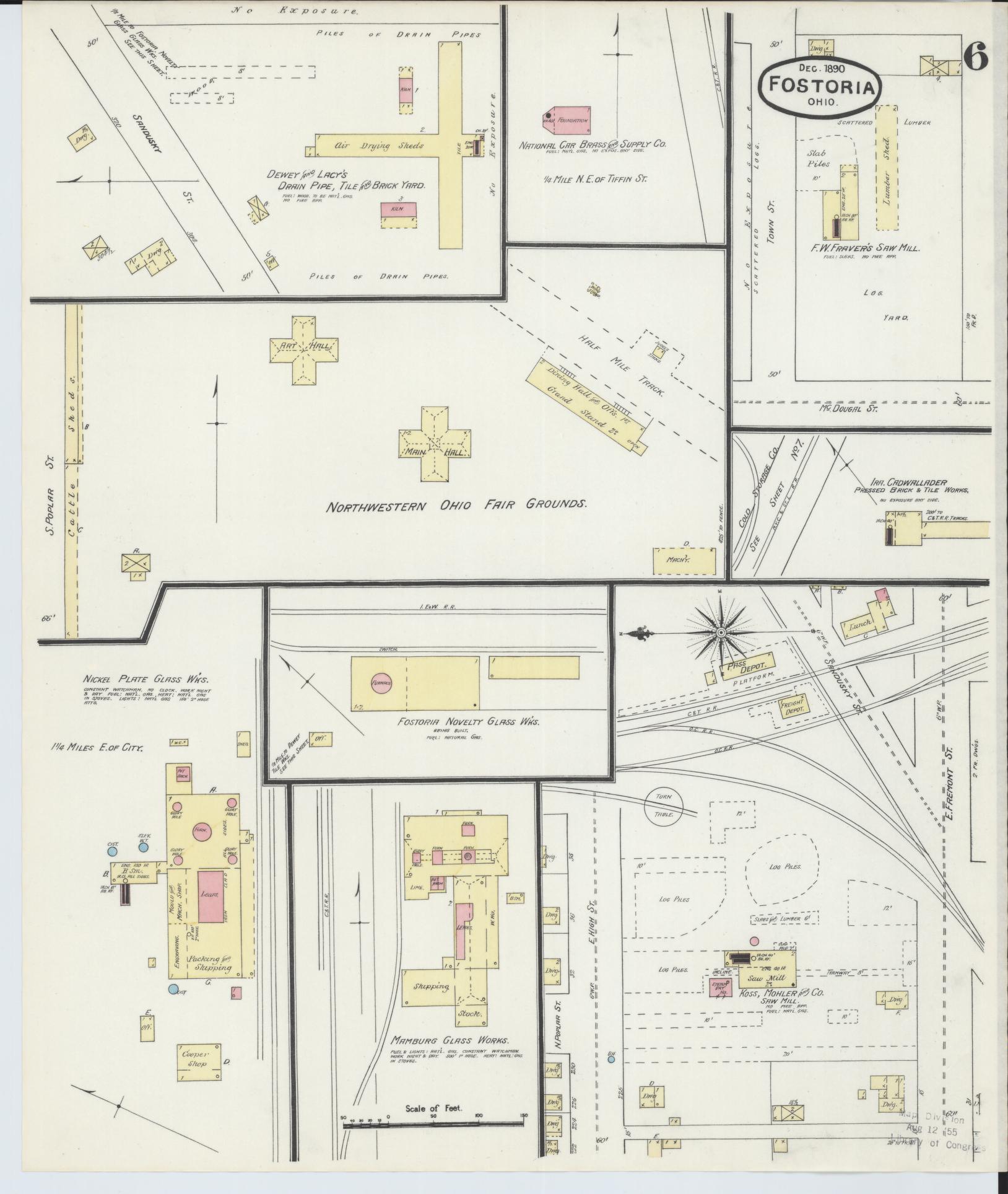 Sanborn Fire Insurance Map from Fostoria, Seneca, Hancock, And Wood Counties, Ohio (1891), Sheet #0006 - Historic Sanborn Fire Insurance Map Print, vintage old map wall art, antique decor, genealogy gift, Ohio Ohio map