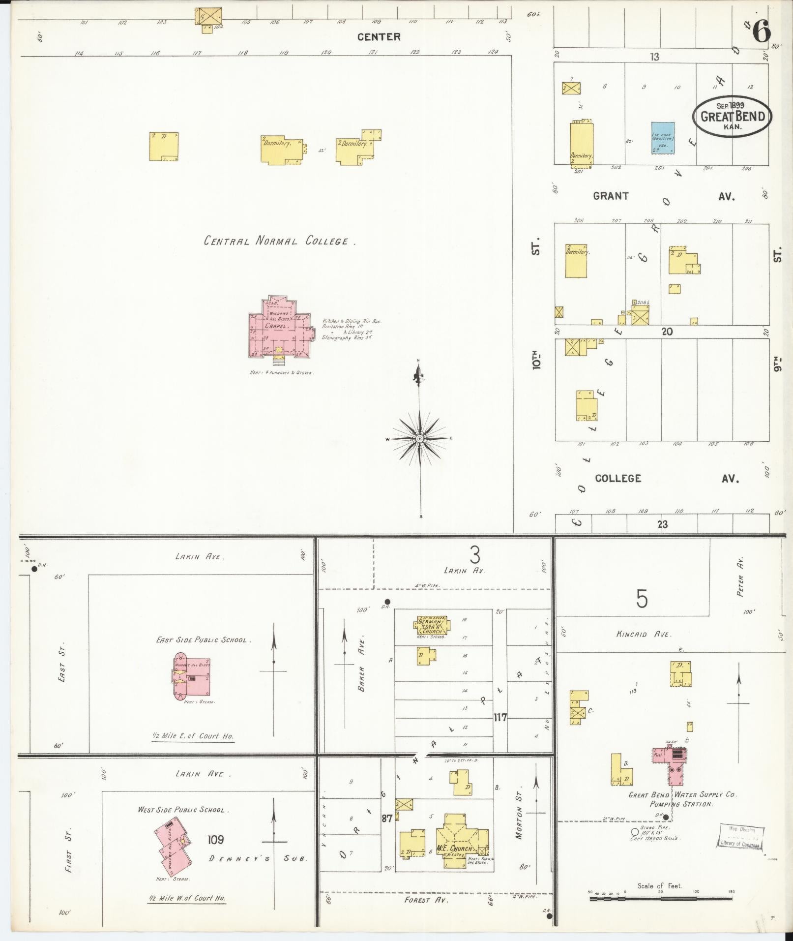 Sanborn Fire Insurance Map from Great Bend, Barton County, Kansas (1899), Sheet #0006 - Complete Map Set gallery image, historic Sanborn map, vintage wall art, Kansas Kansas