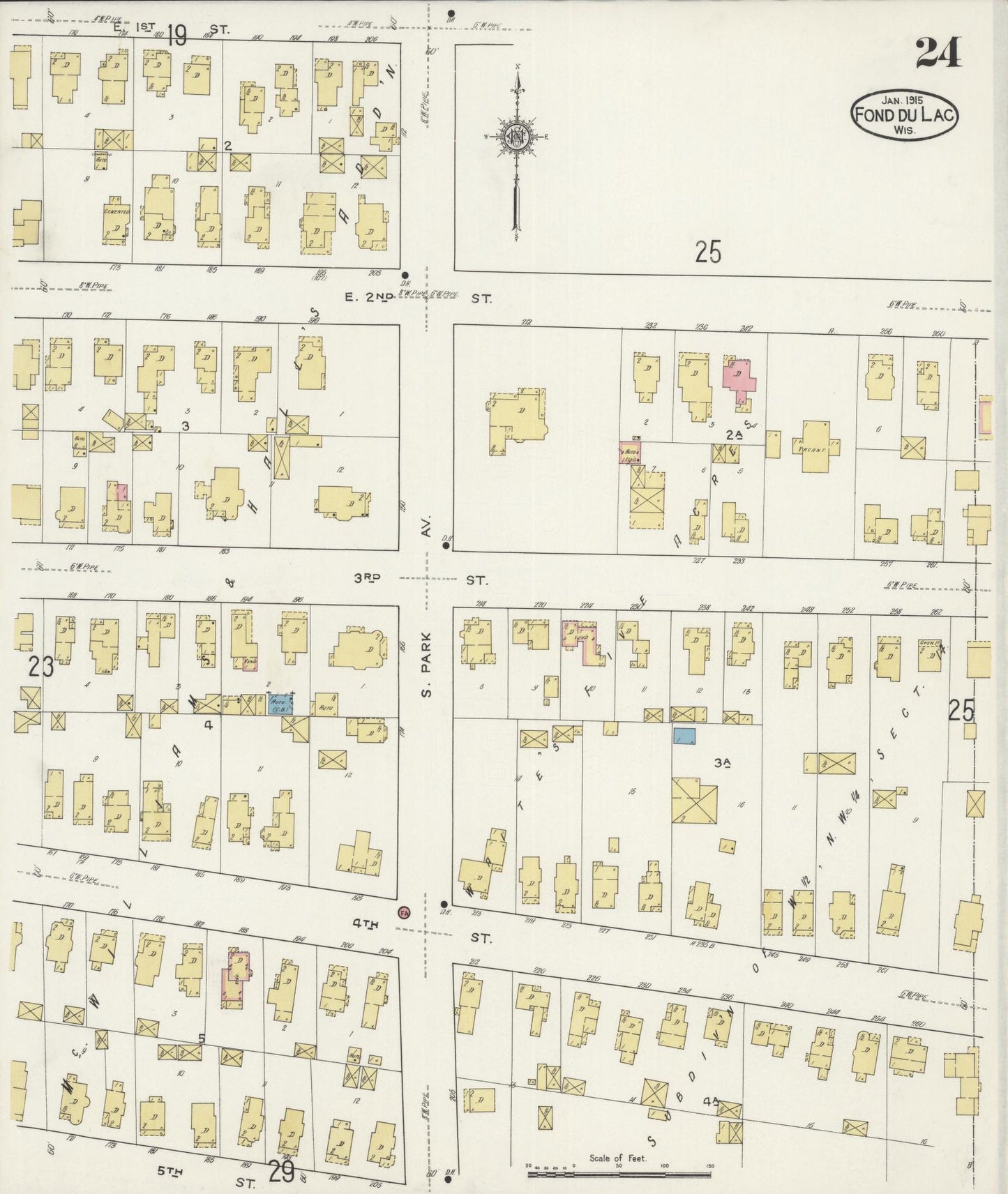 Sanborn Fire Insurance Map from Fond du Lac, Fond du Lac County, Wisconsin (1915), Sheet #0024 - Complete Map Set gallery image, historic Sanborn map, vintage wall art, Wisconsin Wisconsin