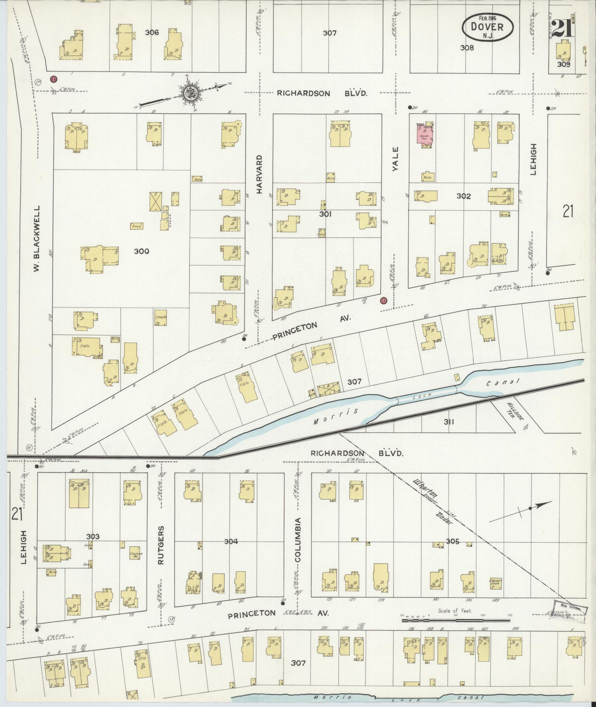 Sanborn Fire Insurance Map from Dover, Morris County, New Jersey (1916), Sheet #0021 - Complete Map Set gallery image, historic Sanborn map, vintage wall art, New Jersey New Jersey