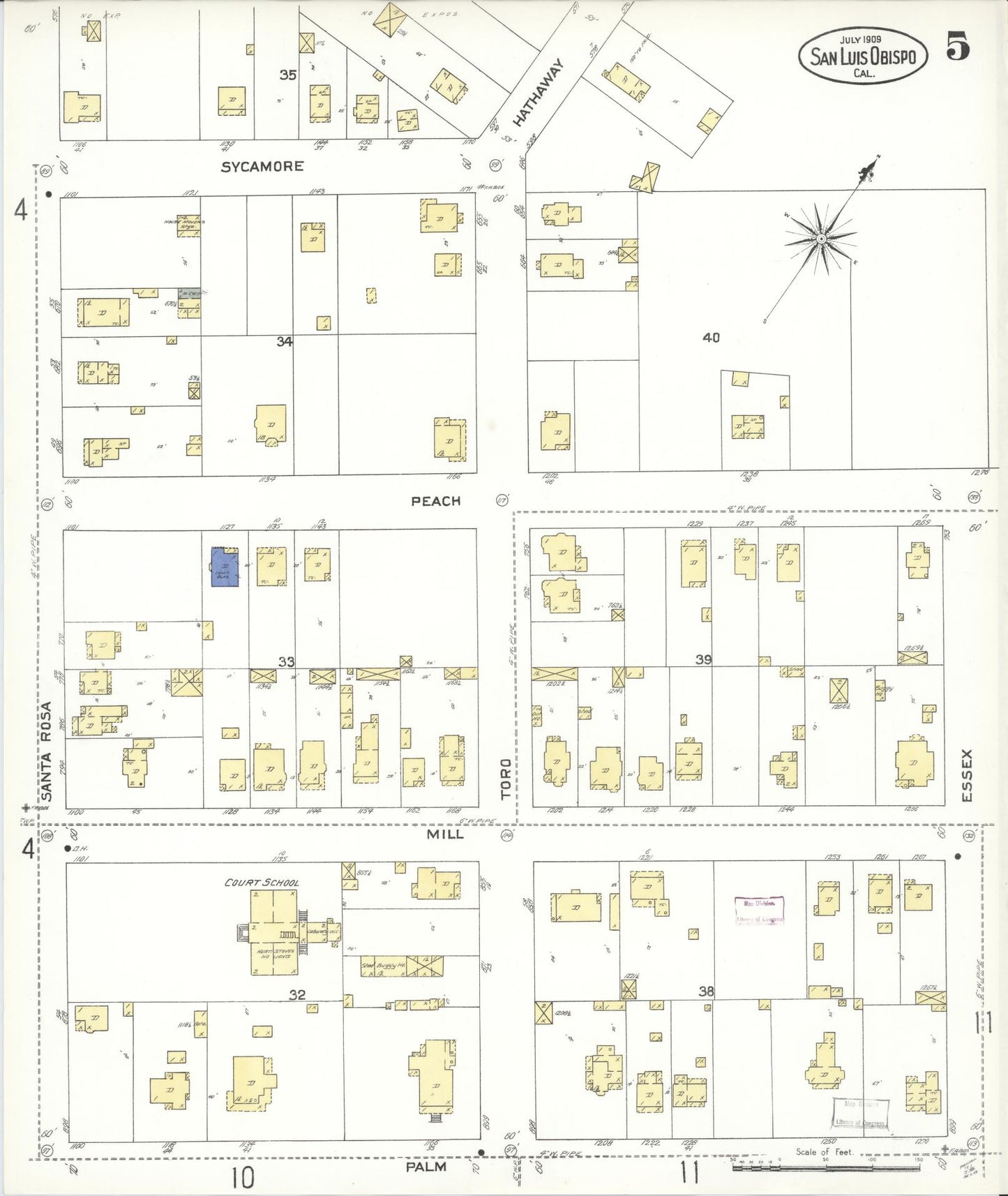 Sanborn Fire Insurance Map from San Luis Obispo, San Luis Obispo County, California (1909), Sheet #0005 - Complete Map Set gallery image, historic Sanborn map, vintage wall art, California California