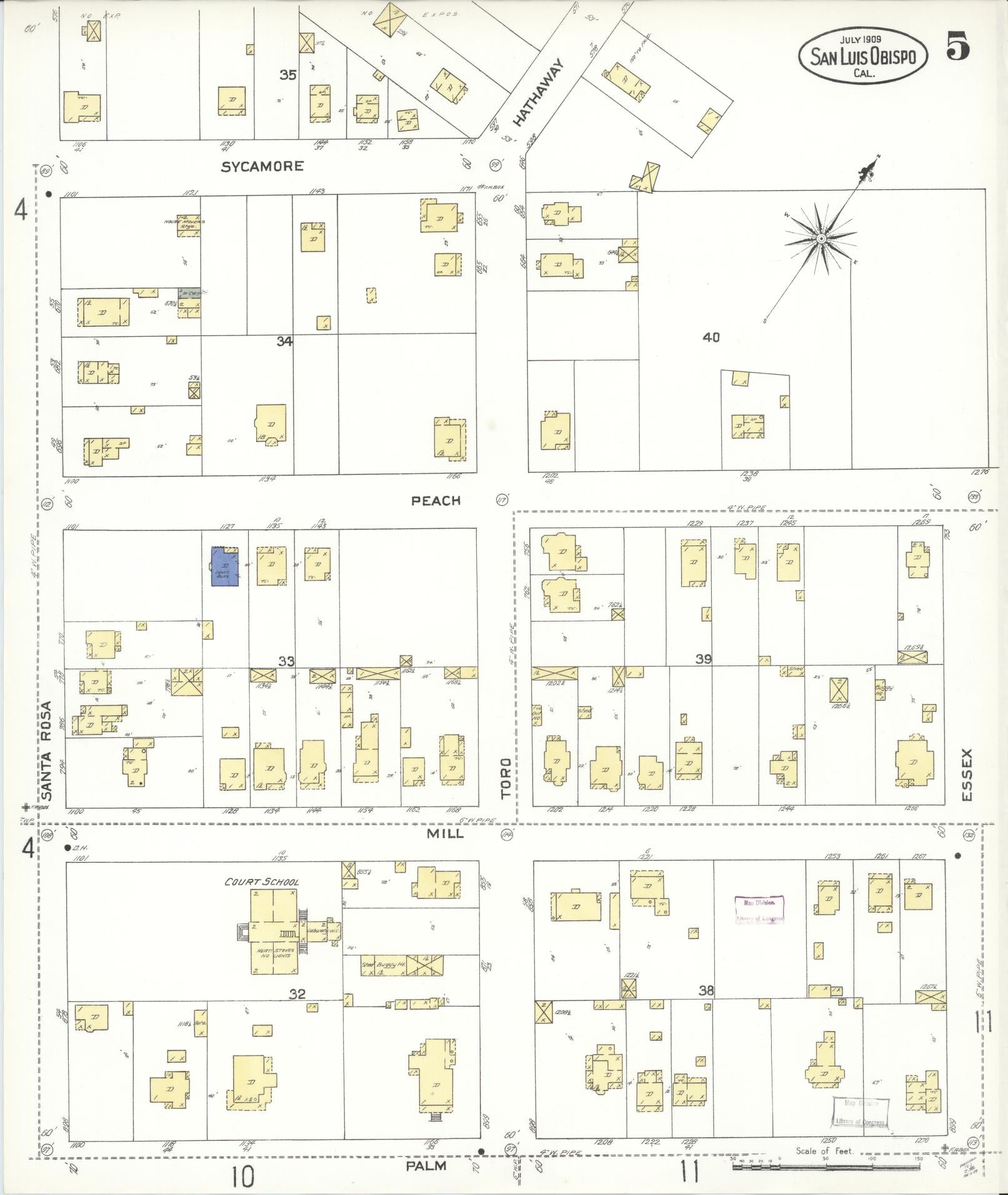 Sanborn Fire Insurance Map from San Luis Obispo, San Luis Obispo County, California (1909), Sheet #0005 - Complete Map Set gallery image, historic Sanborn map, vintage wall art, California California