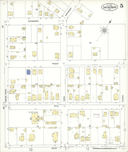 Sanborn Fire Insurance Map from San Luis Obispo, San Luis Obispo County, California (1909), Sheet #0005 - Complete Map Set gallery image, historic Sanborn map, vintage wall art, California California