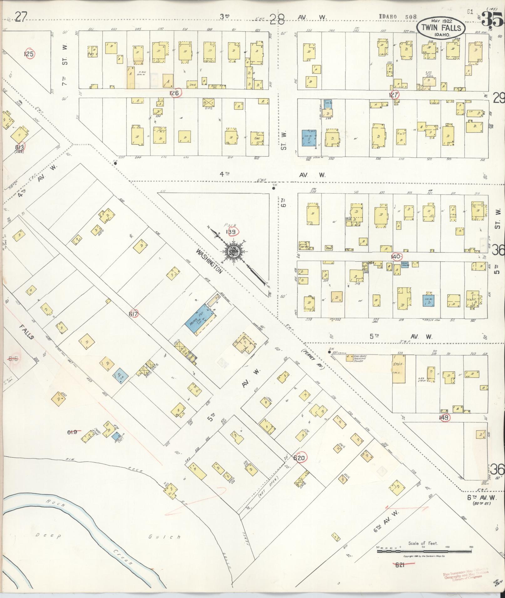 Sanborn Fire Insurance Map from Twin Falls, Twin Falls County, Idaho (1949), Sheet #0035 - Historic Sanborn Fire Insurance Map Print, vintage old map wall art, antique decor, genealogy gift, Falls Idaho map