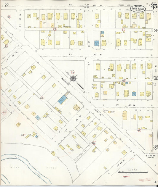 Sanborn Fire Insurance Map from Twin Falls, Twin Falls County, Idaho (1949), Sheet #0035 - Historic Sanborn Fire Insurance Map Print, vintage old map wall art, antique decor, genealogy gift, Falls Idaho map