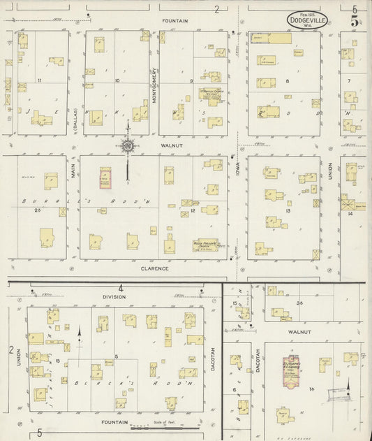 Sanborn Fire Insurance Map from Dodgeville, Iowa County, Wisconsin (1915), Sheet #0005 - Historic Sanborn Fire Insurance Map Print, vintage old map wall art, antique decor, genealogy gift, Wisconsin Wisconsin map